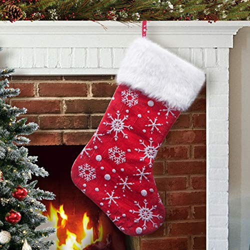 S-DEAL Red White Snow Pattern 21 Inches Christmas Stocking Double Layers Gift Holders Xmas Holiday Party Mantel Decoration