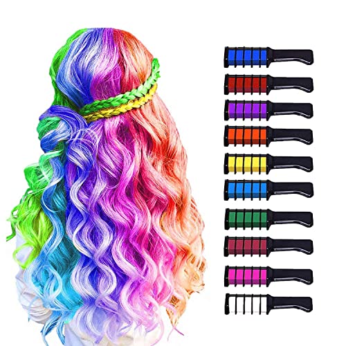MSDADA 10 Color Hair Chalk for Girls Makeup Kit - Hair Chalk Comb Temporary Hair Color Dye for Kids - Teen Girl Gift Christmas Easter Basket Stuffers Gifts Toys for Girls Age 6 7 8 9 10 11 12 Year Old