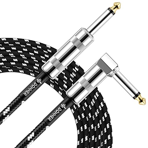Donner Guitar Cable 10 ft, Electric Instrument Cable Bass Amp Cord for Electric Guitar Bass Amplifier Audio, 1/4' Right Angle to Straight, Black White