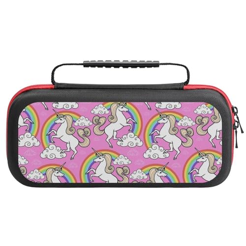 PUYWTIY Portable Carry Case Compatible with Nintendo Switch, Rainbow Clouds Cartoon Unicorn Pink Shockproof Game Carrying Bag Travel Protection Case for Console & Accessories