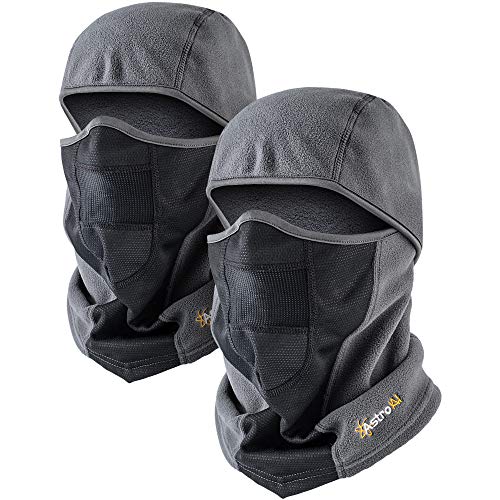 AstroAI Balaclava Ski Mask 2 Pack Winter Fleece Thermal Face Mask Cover for Men Women Warmer Windproof Breathable, Cold Weather Gear for Skiing, Outdoor Work, Riding Motorcycle & Snowboarding, Gray