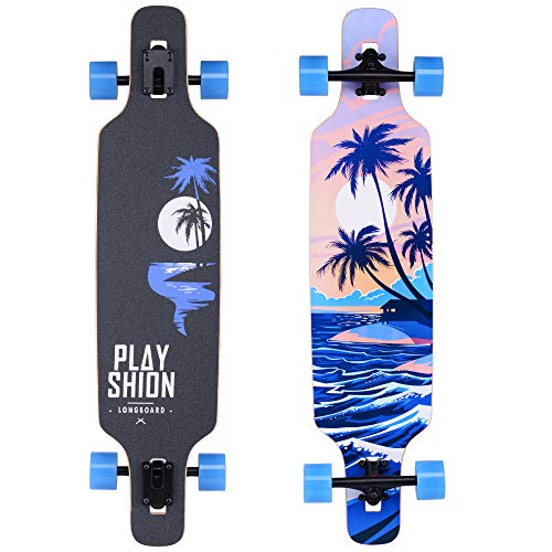 Playshion 39 Inch Drop Through Freestyle Longboard Skateboard Cruiser Coconut Tree