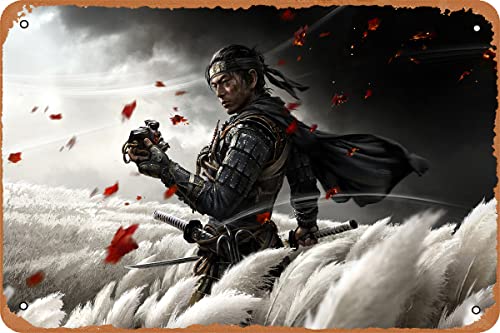 Whiasegry Ghost of Tsushima Game Poster Vintage Gaming Art Tin Metal Sign Samourai Sign 8x12 inch