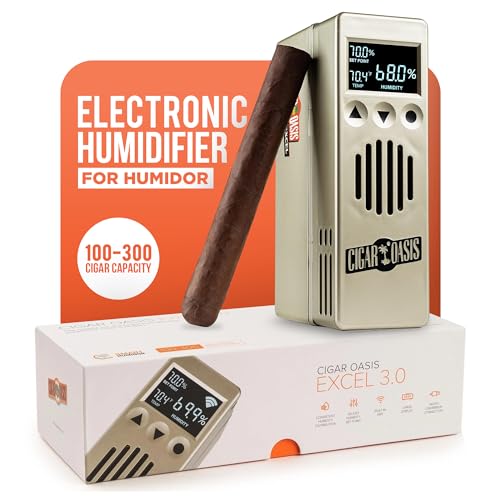 Cigar Oasis Excel 3.0 Electronic Humidifier for Humidor - LCD Humidity And Temperature Display - Efficient Sensor Controlled Fan - Soft-Touch Button - 100-300 Cigar Capacity