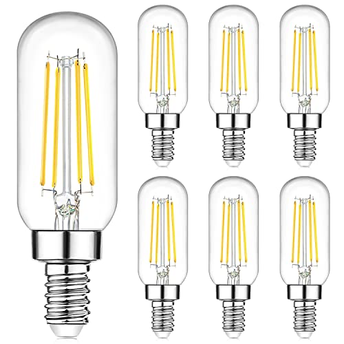 E12 LED Light Bulbs 40 Watt Equivalent, 4W Candelabra Dimmable Edison Bulbs, 5000K Daylight White T6 LED Bulbs for Chandelier Ceiling Fan Light 400LM, Vintage T25 Tubular Small Filament Bulbs, 6 Packs
