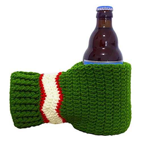 Knit Stitched Beer Mitten Gloves Drink Holder for White Elephant Gag Gift Tailgating Idea Drinking Beer Outdoor in Winter (Green/Single One) One Size Fits Most