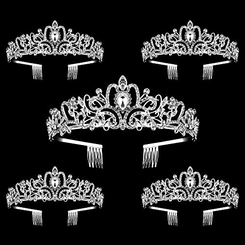 5 Pack Silver Crystal Crowns Tiara for Women, Girls Elegant Princess Rhinestone Crown with Combs, Bridal Wedding Headbands Prom Birthday Party Halloween Hair Accessories Jewelry Gifts for Women Girls