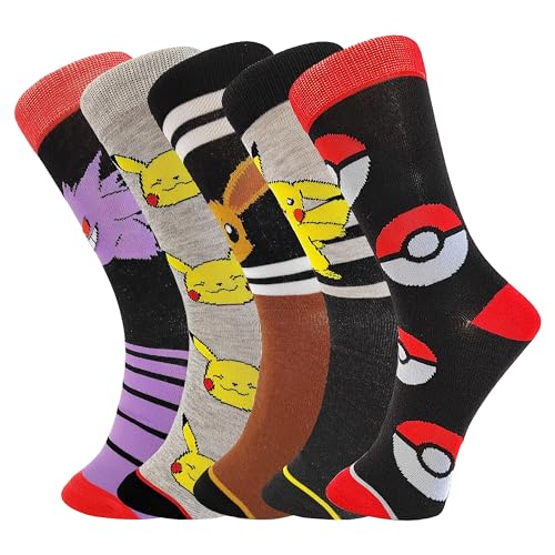 Bycikool Unisex 5 Packs Novelty Socks Funny Anime Cute Socks Colorful Silly Patterned Cotton Crew Socks Cartoon Comics Dress Socks for Women Men