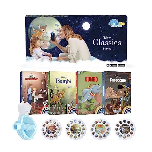 Moonlite Storytime Mini Projector with 4 Classic Disney Stories, A Magical Way to Read Together, Digital Storybooks, Fun Sound Effects, Learning Gifts for Kids Ages 1 and Up