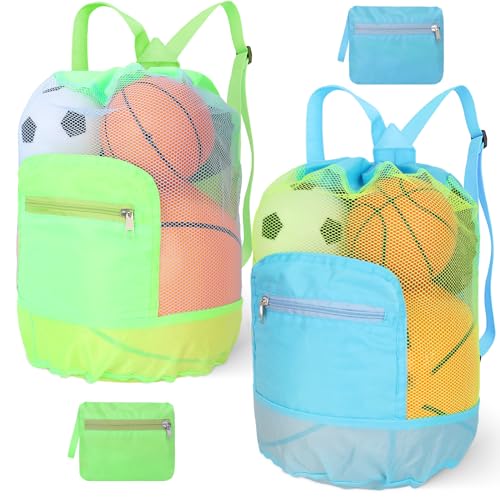 Shindel 2PCS Large Mesh Beach Bags, Drawstring Beach Backpack Big Seashell Bag Swim Pool Toys Storage Bags Double Adjustable Straps for Boys Girls