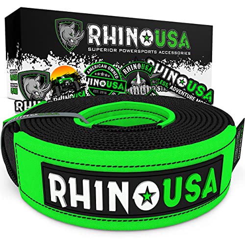Rhino USA Tree Saver Tow Strap (8' x 3') - Lab Tested 31,518lb Break Strength - Heavy Duty Draw String Included - Triple Reinforced Loop Straps - Emergency Off Road Recovery Rope