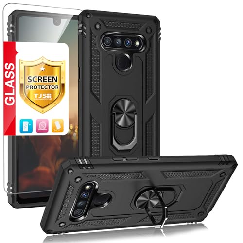 TJS Compatible with LG Stylo 6 Case, with [Tempered Glass Screen Protector][Metal Ring][Magnetic Support] Kickstand Heavy Duty Drop Protector Phone Case Cover (Black)
