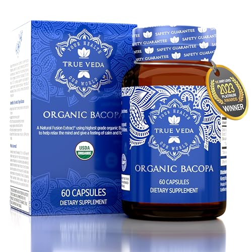 Bacopa Monnieri Supplement - Bacopa Supplements | USDA Organic Bacopa Monnieri Organic | 20X Concentrated Extract | 50% Bacosides | Brahmi Capsules | 60 Bacopa Monnieri Capsules | Bacopa Extract