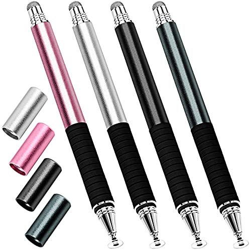 Capacitive Stylus Pen (4 Pack), Universal Stylist Pens 2 in 1 Precision Series Fine Point Disc Touch Screen for iPhone/iPad/Android/Tablet and All Screens