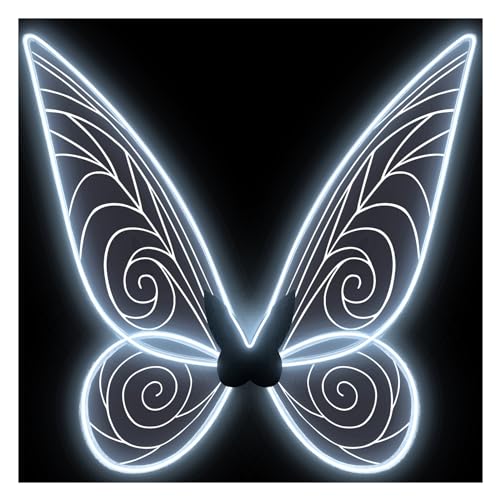 quescu Light up Fairy Wings for Adults,Electroluminescent Wire LED Butterfly Wings for Girls Women,Halloween Costume Dress Up (White)