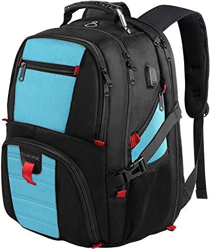 YOREPEK Travel Backpack, Extra Large 50L Laptop Backpacks for Men Women, Water Resistant College Student Bookbag Airline Approved Business Work Bag with USB Charging Port Fits 17 Inch Computer, Blue