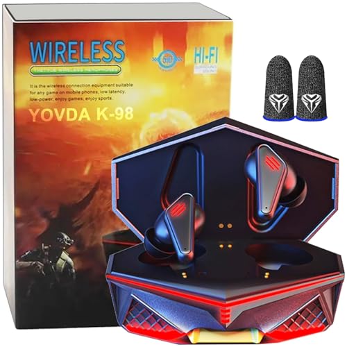 YOVDA Wireless Gaming Earbud, K98 Wireless Gaming Headphone with Charging Case and Built-in Mic, Bluetooth 5.1 Dual Game Music Mode Earbuds Wireless Headphones with 30 Hours Playtime, RGB