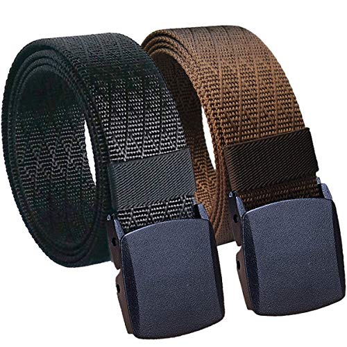 HOANAN Mens Nylon Belt, Tactical 2 Pack 28-72' Waist Casual Work No Metal Web Belt for Men Big and Tall (black/coffee-120)