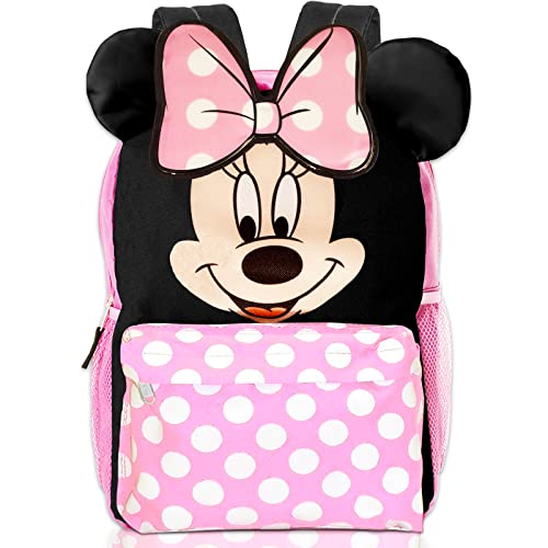 Disney Minnie Mouse Mini Backpack for Toddlers ~ Deluxe 12' Minnie Face Bag with 3D Ears and Bow (Minnie Mouse School Supplies Bundle)