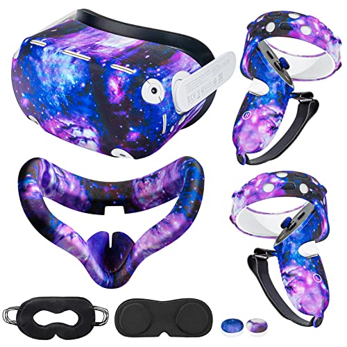 Compatible with Oculus Quest 2 Accessories,Silicone face Cover, VR Shell Cover,Compatible with Quest 2 Touch Controller Grip Cover,Protective Lens Cover,Disposable Eye Cover. (Starry Purple)