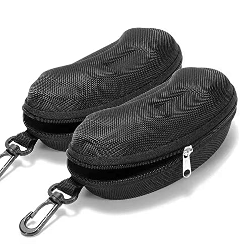 Yamrots 2 Pcs Zipper Hard Sunglasses Cases Portable Travel Eyeglasses Cases with Plastic Hook (Black)