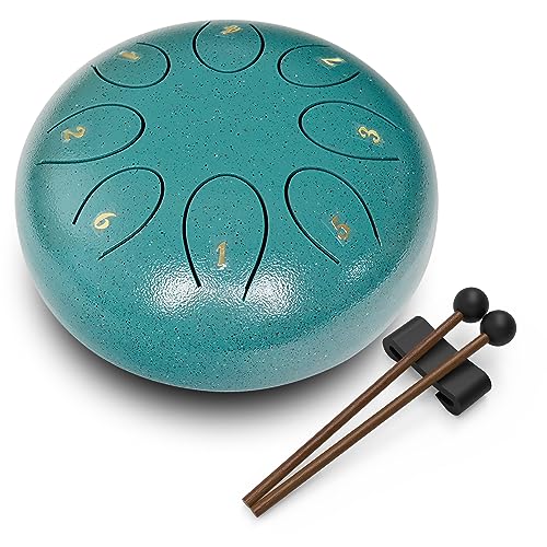 REGIS Alloy Steel Tongue Drum 8 Notes 6 Inches Chakra Tank Drum Steel Percussion Padded Travel Bag and Mallets (malachite, 8 Notes 6 Inches)