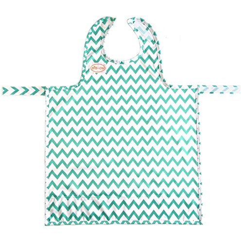 Bib-On, Full-Coverage Bib and Apron Combination for Infant, Baby, Toddler Ages 0-4. (Teal Chevron)