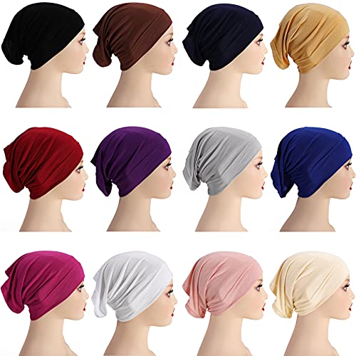 Messen 12 Pieces Under Scarf Hijab Cap Under Caps for Turban Head Wraps Scarf Solid Color Hijab Tube Unisex Stretch Dreadlocks Tube Neck Cover