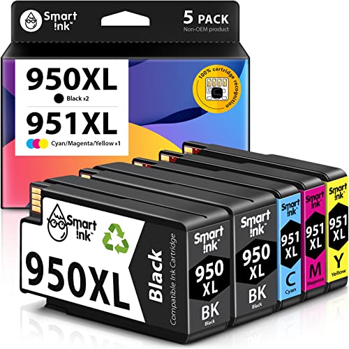 Smart Ink Compatible Ink Cartridge Replacement for HP 950XL 951XL 950 XL 951 XL 5 Pack Combo to use with Officejet Pro 8600 plus 8610 8620 8100 8625 8630 Printers (2 Black & 1 Cyan 1 Magenta 1 Yellow)