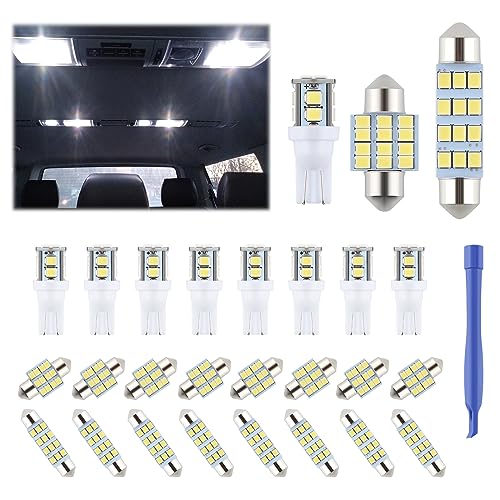 iFunyLED 24 Pieces Dome Light LED Car Interior Bulb Kit Set 194 T10 DE3175 578 31mm 42mm Bulbs Interior Replacement Lights for Car Map License Plate Door Side Marker Cornering Trunk Light - White