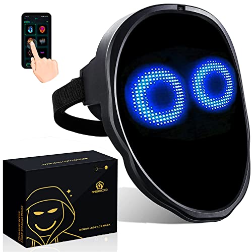MEGOO Led Mask with Bluetooth Programmable App,Shining Led Light Up Face Mask for Adult Kid Halloween Masquerade Party (Battery)