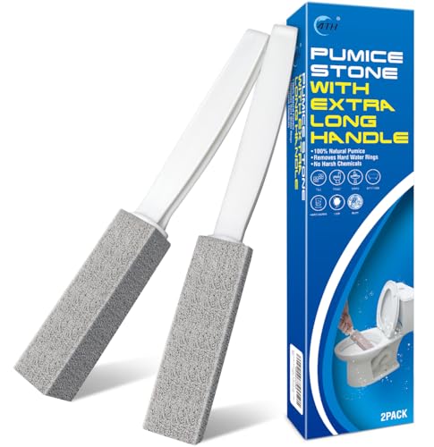 4TH Pumice Stone Toilet Bowl Cleaning Scouring Stick with Extra Large Handle,Cleans Away Limescale Stain,Hard Water Rings, Calcium,Iron and Rust. Remover for Tile/Bath/Kitchen - 2 Pack