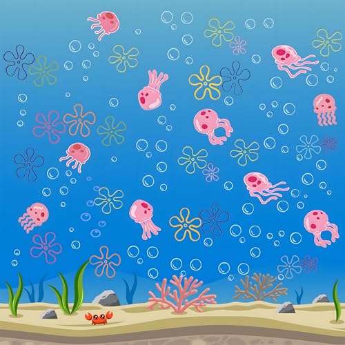 Jellyfish Bubbles Wall Stickers Under The Sea Ocean Wall Decals Bedroom Bathroom Baby Nursery Wall Decor Birthday Party Backdrop for Boys Girls
