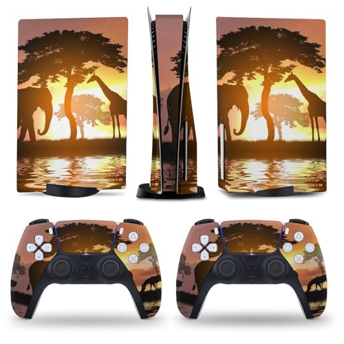 AoHanan Silhouette Giraffe and Elephant 5 Skin Console and Controller Accessories Cover Skins Anime Vinyl Cover Sticker Full Set for 5 Disc Edition