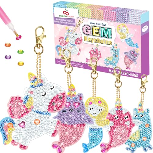 Oriental Cherry Arts and Crafts for Kids Ages 8-12 - Make Your Own GEM Keychains - 5D Diamond Art Painting by Numbers Kits Girls Kids Toddler Ages 3-5 4-6 6-8 Easter Basket Stuffers Valentines Gifts