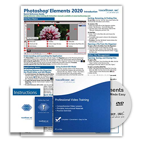 TEACHUCOMP DELUXE Video Training Tutorial Course for Photoshop Elements 2020- Video Lessons, PDF Instruction Manual, Quick Reference Guide, Testing, Certificate of Completion