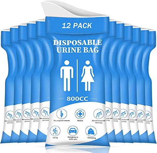 DIBBATU Disposable Urine Bag,12 PCS 800ML for Travel, Emergency Portable Pee Bag and Vomit Bags, Unisex Urinal Bag as Toilet Bag Suitable for Camping, Traffic Jams, Pregnant, Patient, Kids