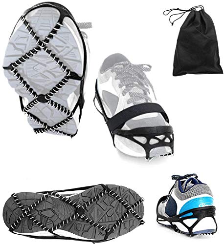 Ice Cleats Highly Elastic Traction Cleats Grippers with Magic Tape Strap and Storage Bag, Anti Slip Walk Traction Cleats for Hiking Walking on Snow and Ice (M: Women5-10/Men3-8/foot Length 221-255mm)