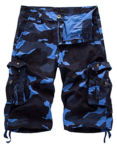 IDEALSANXUN Cargo Shorts for Men Casual Summer Bermuda Hiking Cotton Tactical Military Work Camo Cargo Pants, Camo Blue, 36