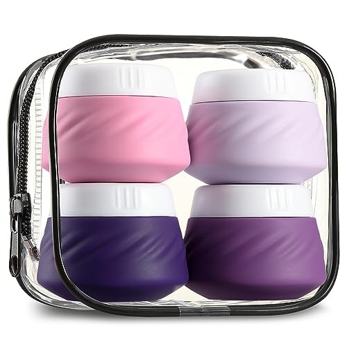 Gemice Travel Containers for Toiletries, Silicone Cream Jars TSA Approved Travel Size Containers with Clear Bag, Leak-proof Travel Accessories with Lid for Cosmetic Face Body Hand Cream (4 Pack)