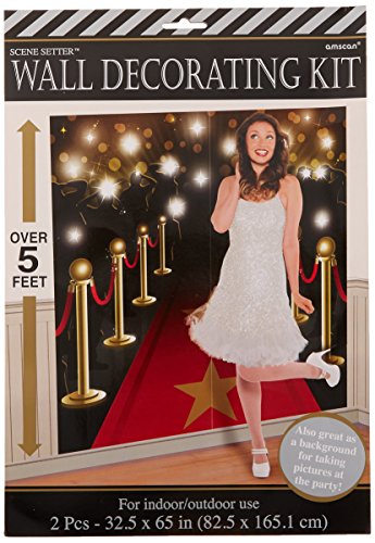 Hollywood Glam Party Red Carpet & Paparazzi Plastic Backdrop Kit - 65' x 65', Set of 2 - Perfect for Photo Booths and Events