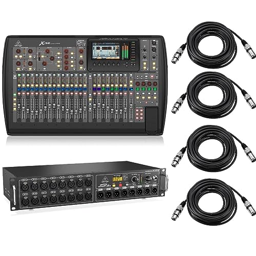Behringer X32 Compact 40-Input 25-Bus Digital Mixing Console with 16 Programmable Midas Preamps, 17 Motorized Faders - Bundle w/Digital Snake S16 I/O Box w/ 16 Remote, 4x 25' XLR Cables (6 Items)