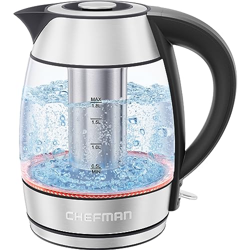 Chefman 1.8L 1500W Glass Electric Kettle with Tea Infuser, Keep Warm, Auto Shut Off, BPA Free - Stainless Steel