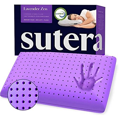Sutera - Cooling Lavender Zen Memory Foam Pillow for Sleeping - Essential Lavender Oil Infused, Cooling Pillow with Neck, Shoulder and Back Support - Relaxing for Side, Back, Stomach Sleepers