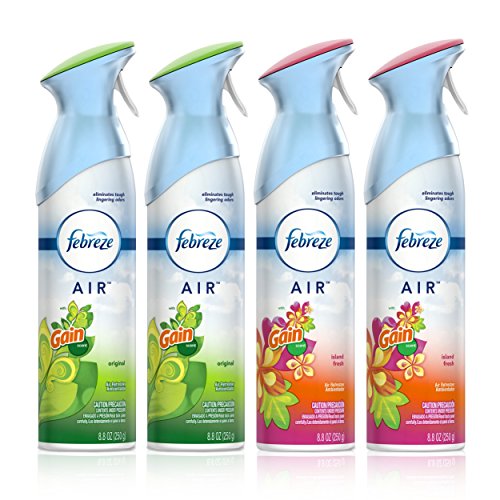 Febreze Air Freshener and Odor Eliminator Spray, Gain Original and Island Fresh Scents, 8.8oz (Pack of 4)