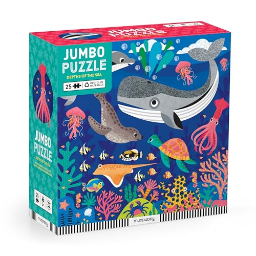 Mudpuppy Depths of The Sea - Jumbo 25 Piece Jigsaw Floor Puzzle Featuring Whales, Dolphins, and More!, Flower