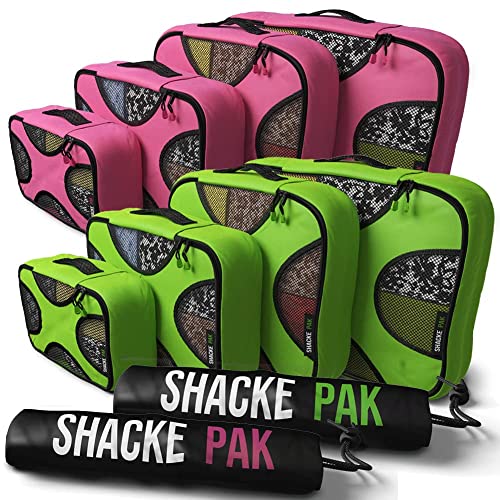 Shacke Pak - 5 Set Packing Cubes with Laundry Bag (Precious Pink) & Shacke Pak - 5 Set Packing Cubes with Laundry Bag (Green Grass)