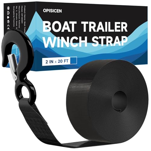 Boat Trailer Winch Strap with Hook 2' x 20' - 15,000 lbs Breaking Strength Heavy Duty Hand Crank Strap Replacement for Boat and Jet Ski, Towing Boat Trailer Strap