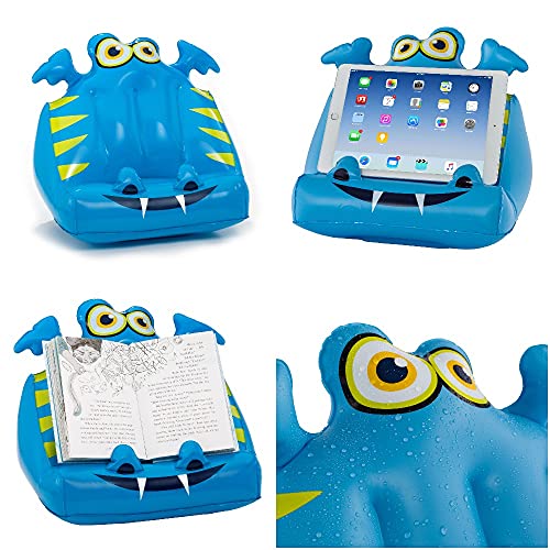 Bookmonster iPad, Tablet and Book Stand Holder Inflatable for Kids Children, Reading in Bed at Home Travel, Soft Cushion Pillow, Gift Compatible with eReader/Kindle/Smartphone (Air Darlie The Dragon)