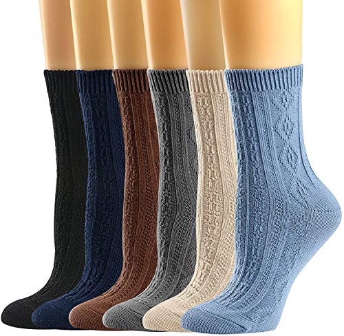 Mcool Mary Womens Socks, Womens Crew Socks Size 9-11 Casual Breathable Knit Thin Cotton Comfy Moisture Control Deodorant Retro Dress Socks for Women 6Pack